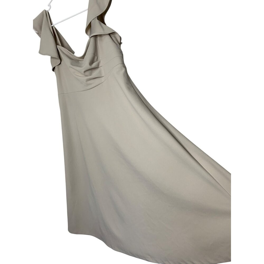Calvin Klein Beige Flutter Sleeve Dress Size 14 RB10384 Latte Pleat Detail New